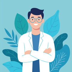 Professional male doctor calling to patient,  giving advice for patient landing page Online doctor concept. Vector flat illustration