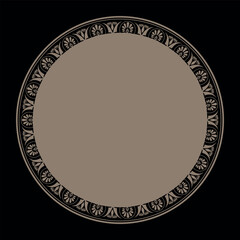 Oriental vector round frame with arabesques, floral motifs. Abstract decorative round border. Circle, ring of the Middle Ages. Circle of Ancient Greece, Roman Empire. For ceramic, textile, embroidery,