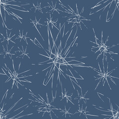 White hand drawn flowers with thin petals are creating a seamless floral pattern on a serene blue background, perfect for adding a touch of delicate beauty to any design