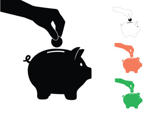 Piggy bank vector icons, Saving money illustration, Downloadable graphics for finance and investment