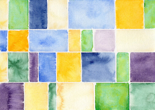Colorful abstract watercolor pattern with geometric shapes