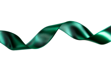 Green ribbon, decorative swirl element, isolated, cut out transparent