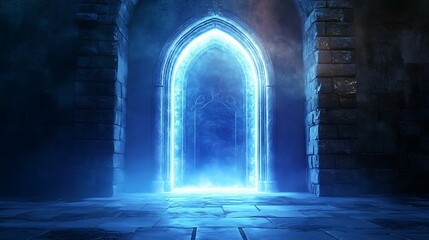 Glowing portal in stone archway