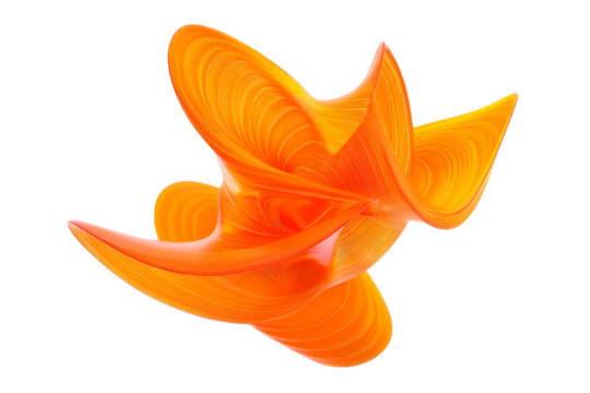 Orange abstract geometric curve shape form on black, cut out transparent