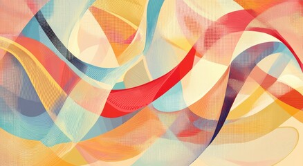 Obraz premium Abstract Waveforms: A Serene Tapestry of Pastel and Red Hues