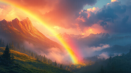 Obraz premium A Vibrant Rainbow Stretching Across a Forest Clearing 