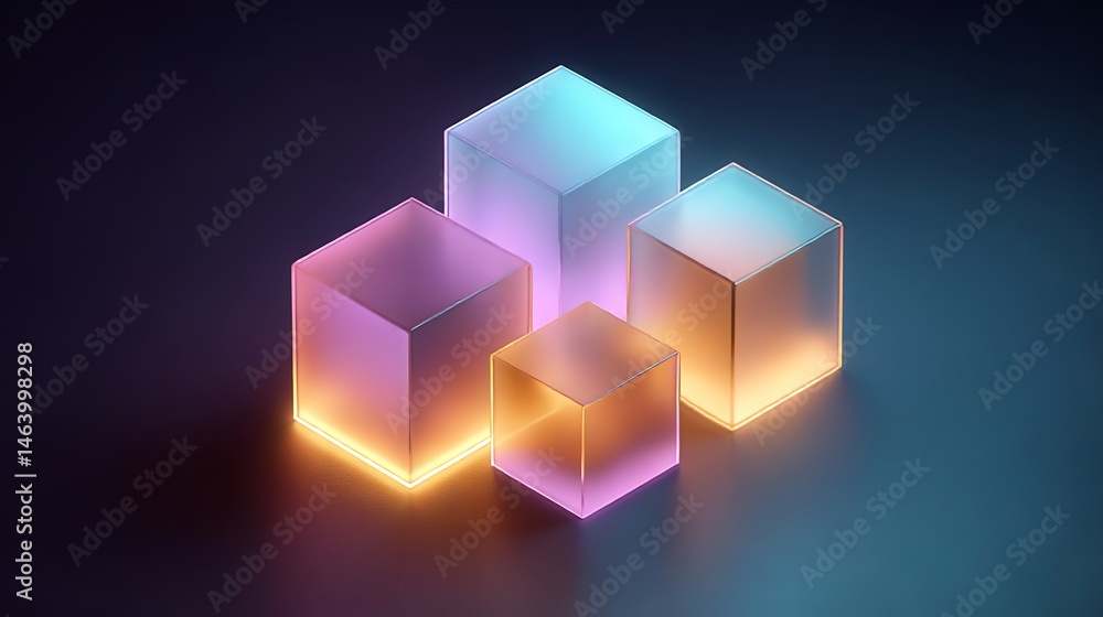 Poster luminescent cubes: a geometric abstraction with gradient color transformation