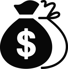 Money Bag Symbol: A stark, minimalist icon featuring a tied money bag prominently displaying a dollar sign, representing financial concepts. 