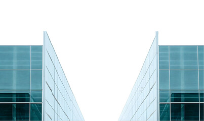 Obraz premium Symmetrical view of two glass-fronted structures, showcasing a clean, modern architectural design