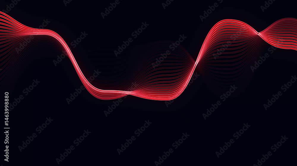 Poster luminous red wave: flowing lines with fading echo trails on dark. abstract looping animation for mod
