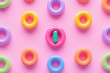 Fototapeta premium Pastel Rings Encircling a Capsule: Playful Minimalist Design
