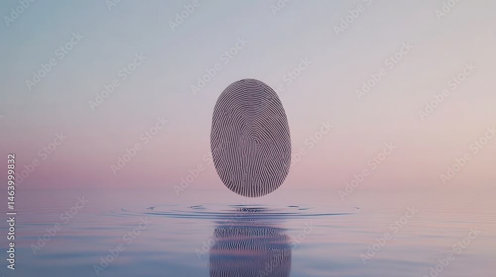 Poster a fingerprint is floating on the surface of a body of water. concept of mystery and intrigue, as the