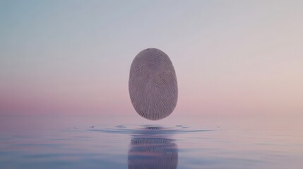 A fingerprint is floating on the surface of a body of water. Concept of mystery and intrigue, as the fingerprint is an abstract representation of a person's unique identity
