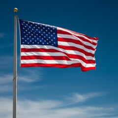 Photo American Flag Stars And Stripes Against Blue Sky