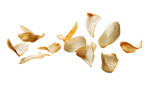 Vibrant, abstract image of a variety of thin, crispy food pieces, against a dark background with contrasting colors and geometric shapes.