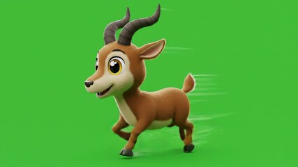 Cartoon gazelle running across a green background illustrative representation of a wild animal in action