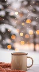 Photo Hot Coffee Mug Snow Winter Christmas Season
