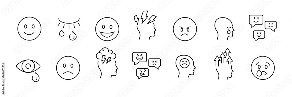 Poster emotion icon set: expressive outline designs for communication and user interfaces