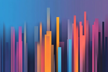 Vibrant urban chic cityscape with colorful vertical shapes reflecting chaos in modern art