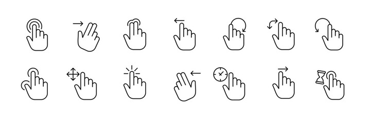 Fototapeta premium Sleek gesture icons set: modern outline style for touch and swipe actions