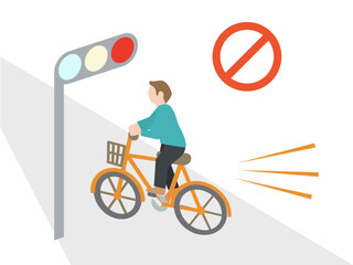 事故につながる危険な行為 - 赤信号無視の自転車イラスト