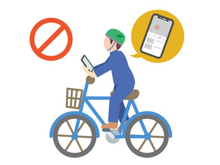自転車の交通ルール違反のイラスト - スマホを見ながら運転する人