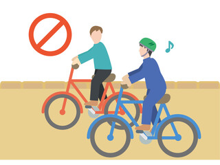 自転車の交通ルール違反のイラスト -  並走する人物と困る人のイラスト