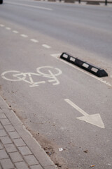 A dedicated bicycle lane with a clear road marking and directional arrow, emphasizing urban cycling...