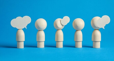 Simple White Figures With Speech Bubbles On Blue Background
