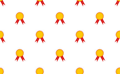 seamless pattern with gold medal on white background. gold medal with red ribbon.