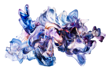 Fluid Acrylic Paint Texture, Swirls in Blue and Purple, cut out transparent