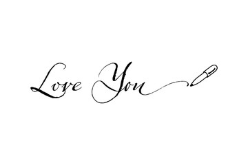 Love You message text letter word typography hand drawn
