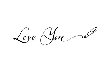 Love You message text letter word typography hand drawn
