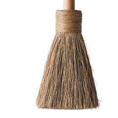 Isolated Rustic Fiber Bristle Broom with Wrapped Handle