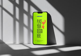 Standing Smartphone Mockup with Dramatic Shadows &ndash; Realistic Front-Facing Mobile Screen Template for UI/UX App and Branding Showcase