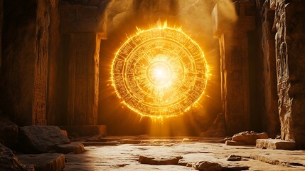 Golden portal in ancient ruins