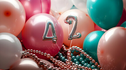 Birthday Decorations Number 42 With Balloons And Beads