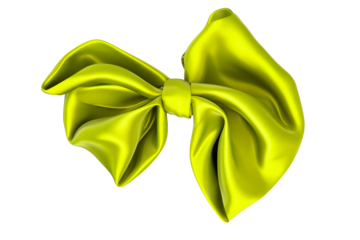Elegant chartreuse satin bow, ribbon accent, present decor, cut out transparent