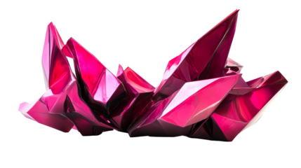 Fuchsia metallic rock formation with sharp edges, cut out transparent