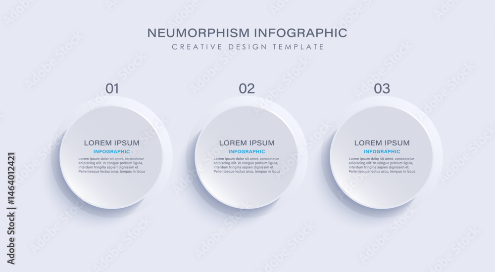Poster three steps or options vector infographic template in neumorphism style. minimalistic infographic de
