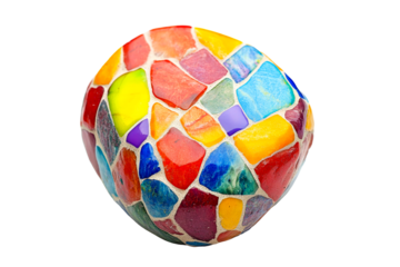 Abstract sphere with mosaic glass tiles, multi colored, cut out transparent