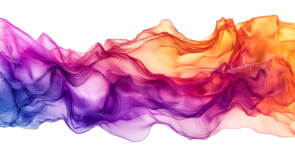 Abstract flowing gradient colors, purple, orange, yellow, cut out transparent