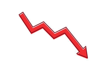 Outline business arrow graph going down represents trading loss business decline economic recession and financial deficit. Simple vector illustration symbol design. Red Color.