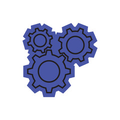 Three outline gears symbol design with blue color. Simple flat vector illustration sticker or element.