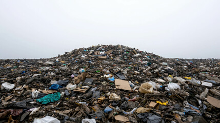 Pile of Mixed Waste and Trash at Landfill Site on Foggy Day in Disheveled Environment