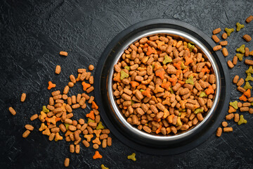 Dry food for pets, dogs or cats. Healthy organic food for animals.