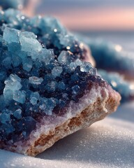 Fototapeta premium Blue Crystal Cluster on White Surface: Abstract Mineral Close-Up