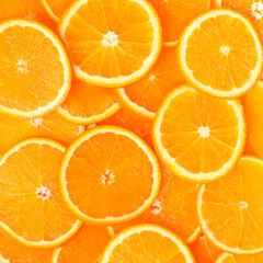 Texture of fresh oranges. Fruit banner. Top view.