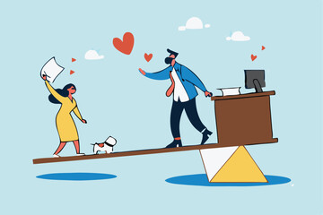 Balancing Work And Life Relationship Illustration With A Dog And Office Theme
