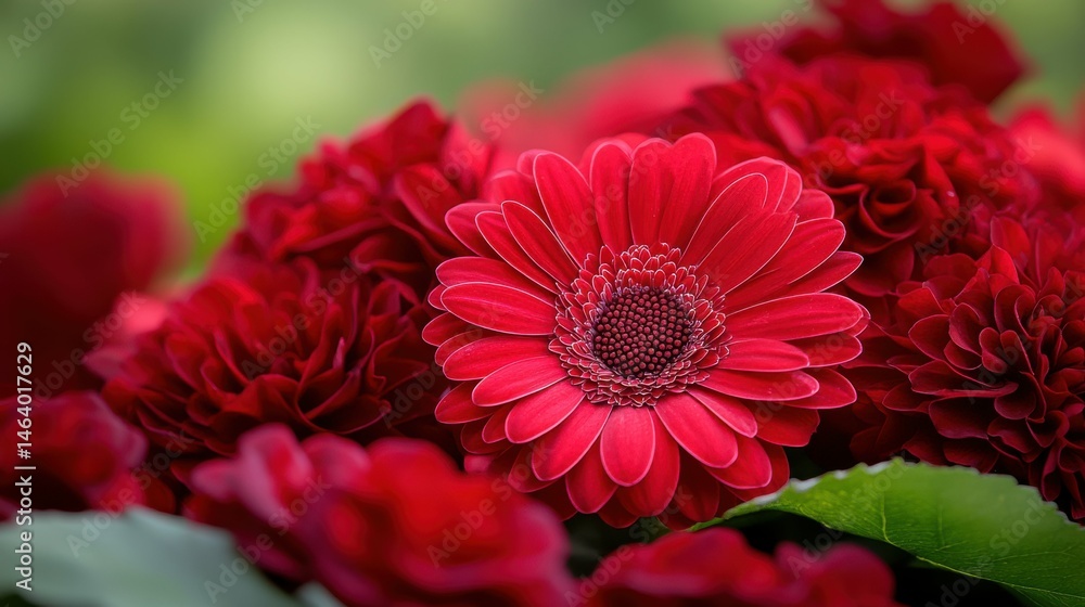 Poster a bouquet of red flowers with a single red flower in the center. the flowers are arranged in a way t